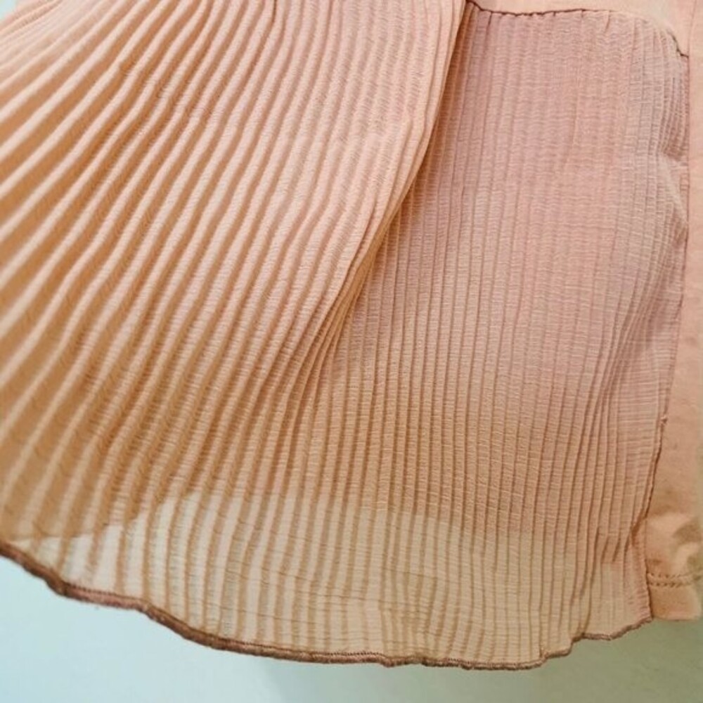 ZARA peach top short sleeve half sheer pleat on front top size S  boho normcore - Picture 4 of 9